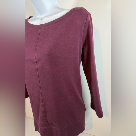 J Jill Perfect Pima Seamed Boat Neck Tee Shirt Women Sz PM Plum Classic Top - Picture 2 of 10